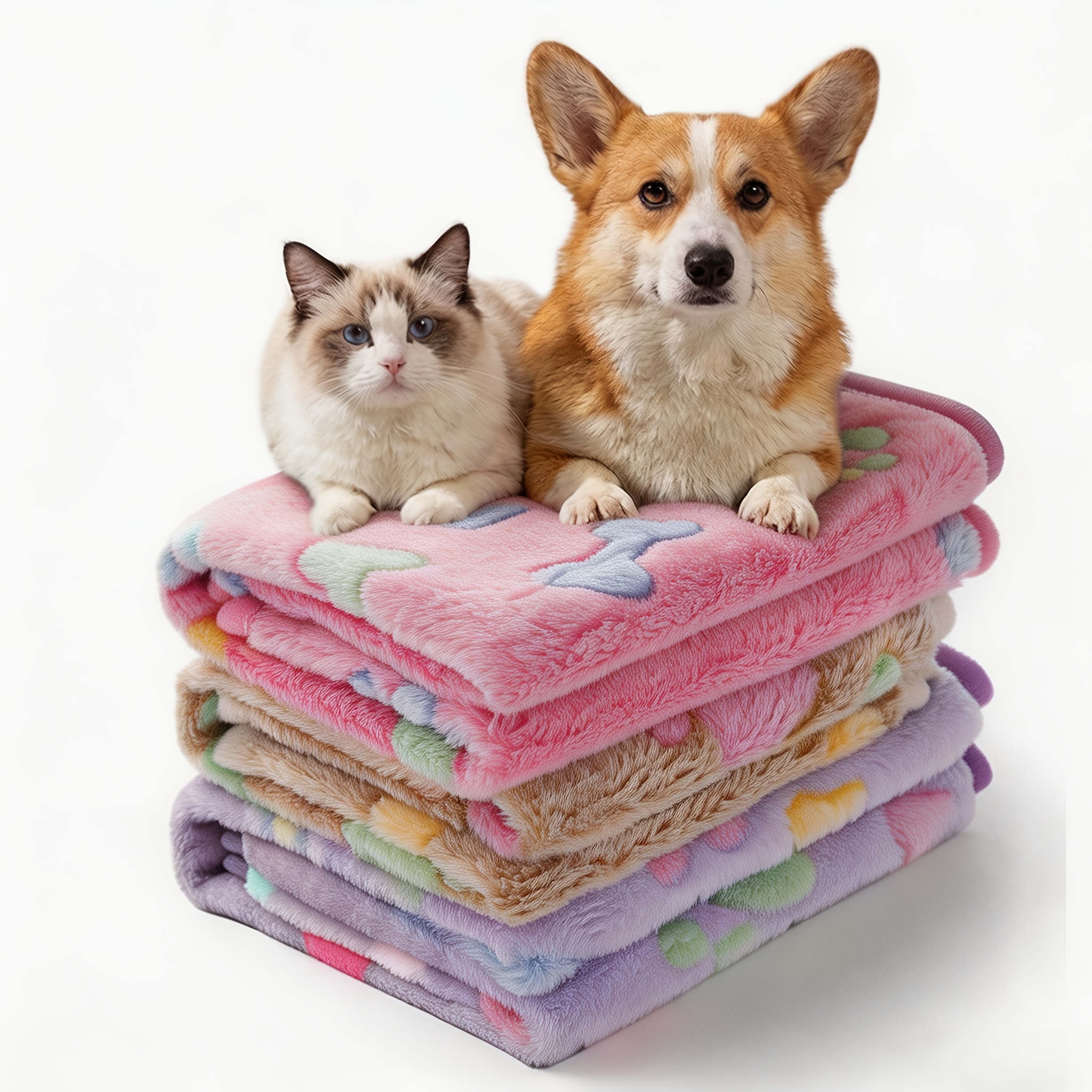 3pcs Coral Fleece Pet Blankets For - Soft Polyester Fiber, Machine Washable, With Bone Print Design - Versatile For Small To Large Breeds