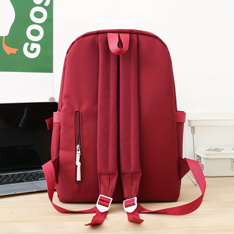 5pcs Solid Color Backpack Set, Large Capacity Double-ShoulderBag, Simple Tote, Pencil Bag, Casual Crossbody, Lightweight Student Shoulder Bag.