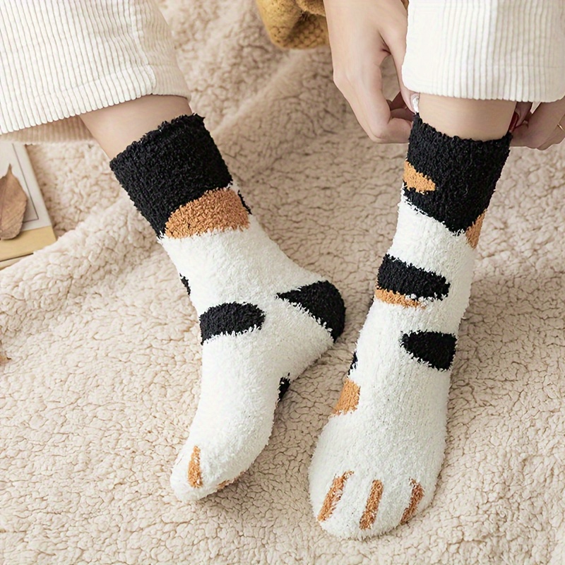 

5 Pairs Of Autumn And Winter Plush Thick Warm Coral Fleece Cute Mid-tube Socks