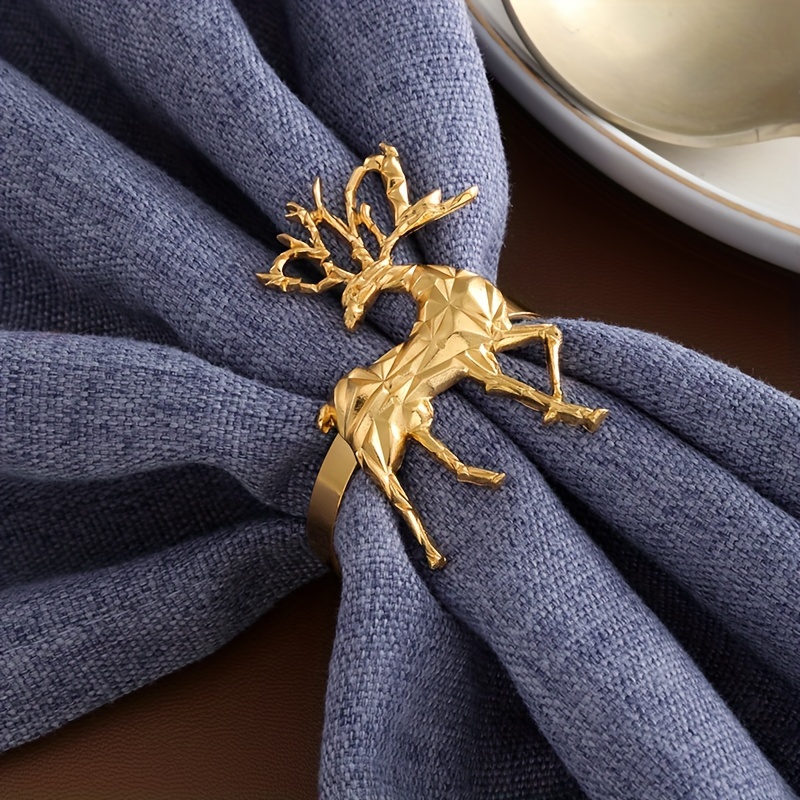 

12pcs Golden Polished Cast Iron Reindeer Napkin Rings For Christmas - Elegant Table Decor