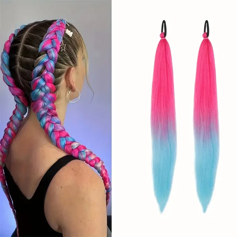 2pcs 26 inch diy ponytail hair extensions for braided hair extensions heat resistant synthetic braided hair for women hair accessories details 5
