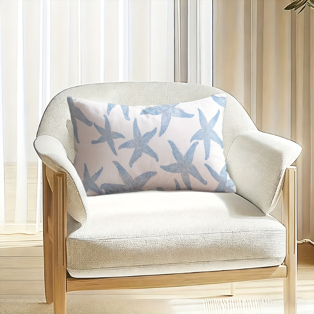 TEMU 1pc Small Pillowcase, Blue Starfish Pattern Short Plush Throw Pillow Cover, Cushion Cover (pillow Insert Not Included), 11.81x19.69 Inches,