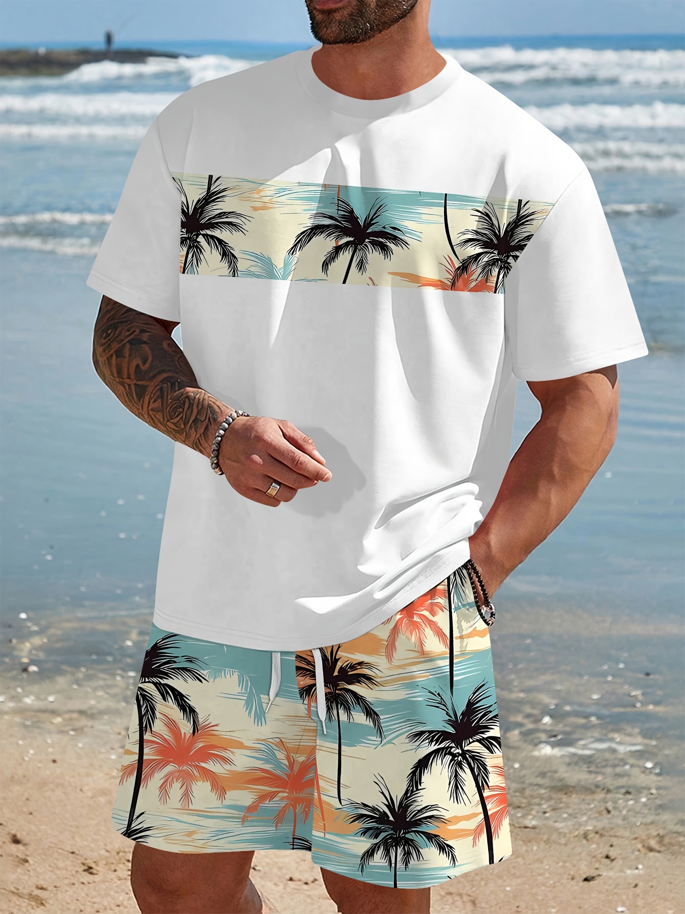 Pantalón Corto Camisetas Playa Hombre Conjunto Camiseta Casual 3d