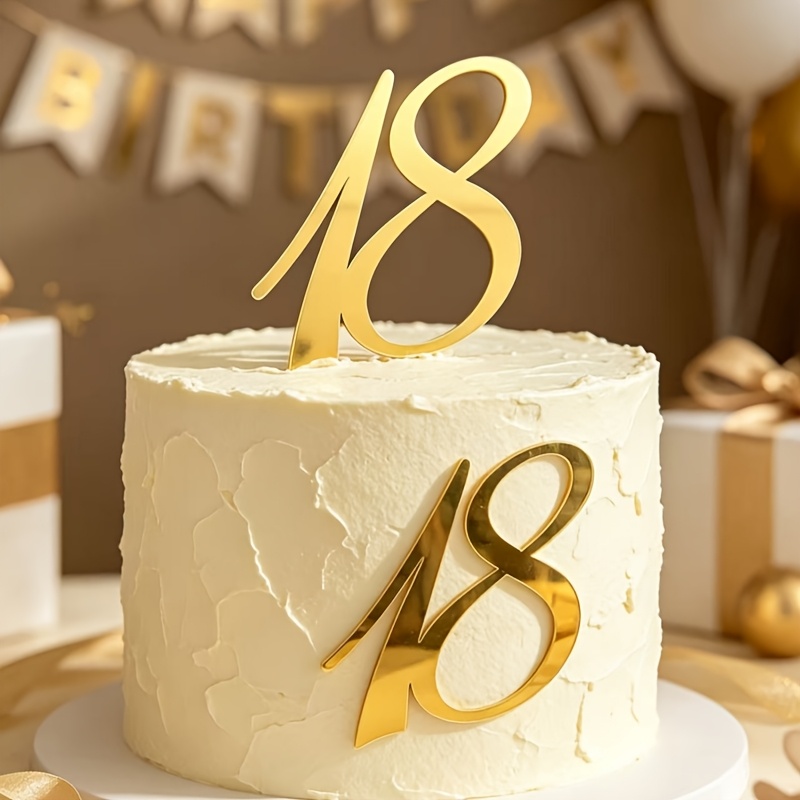 TEMU 2pcs Golden 18th Birthday Cake Decorations Acrylic Golden Old Cake Decoration For Birthday Party Anniversary Cake Decoration