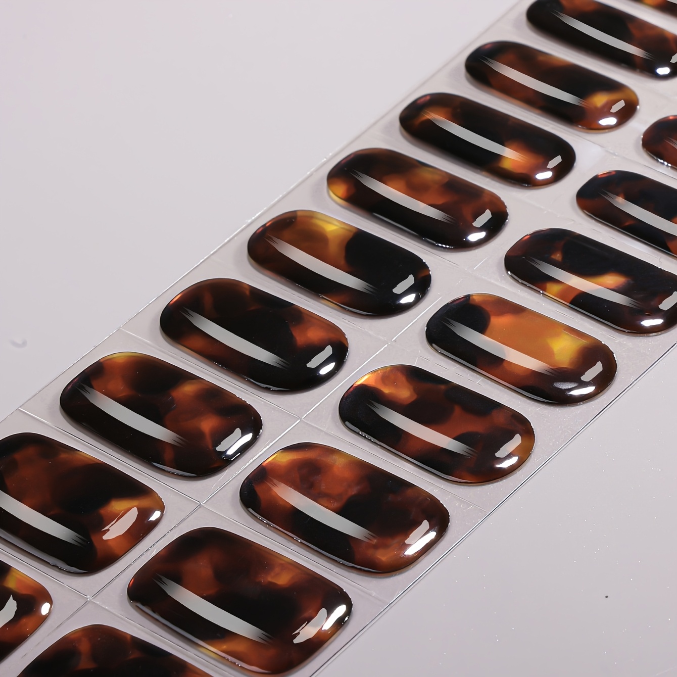 TEMU Showyboo Fully-cured Gel Nail Strips, 22pcs, High Glossy Tortoiseshell Nail Stickers, Retro Fall Design Self-adhesive Nail Decals For Daily ,