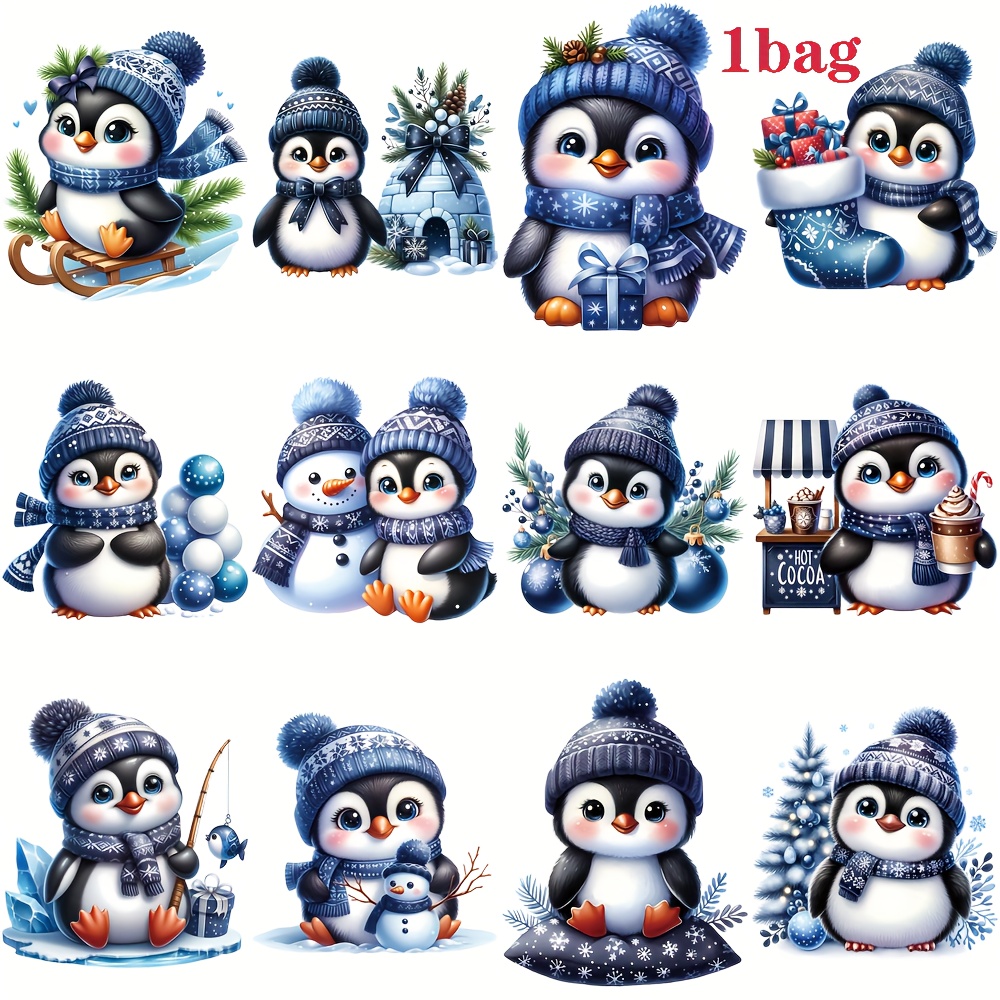 Image of 2d Flat 1-pack Stickers, Winter Penguin Series Stickers, Scrapbooking Stickers, Decorative Craft Stickers, Diy Cut-out Book Journal Album Photo Material Stickers, Decorative Diy Stationery, 2d Flat