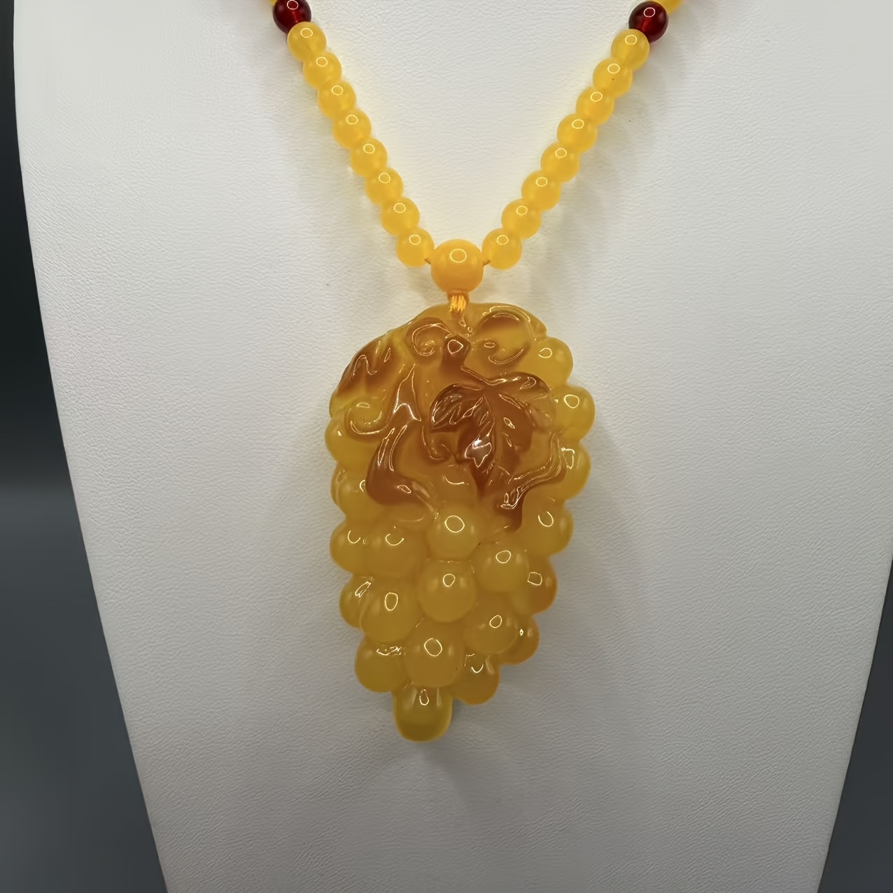 Hand-Polished Baltic Amber Grape Pendant Necklace, Elegant Gift
