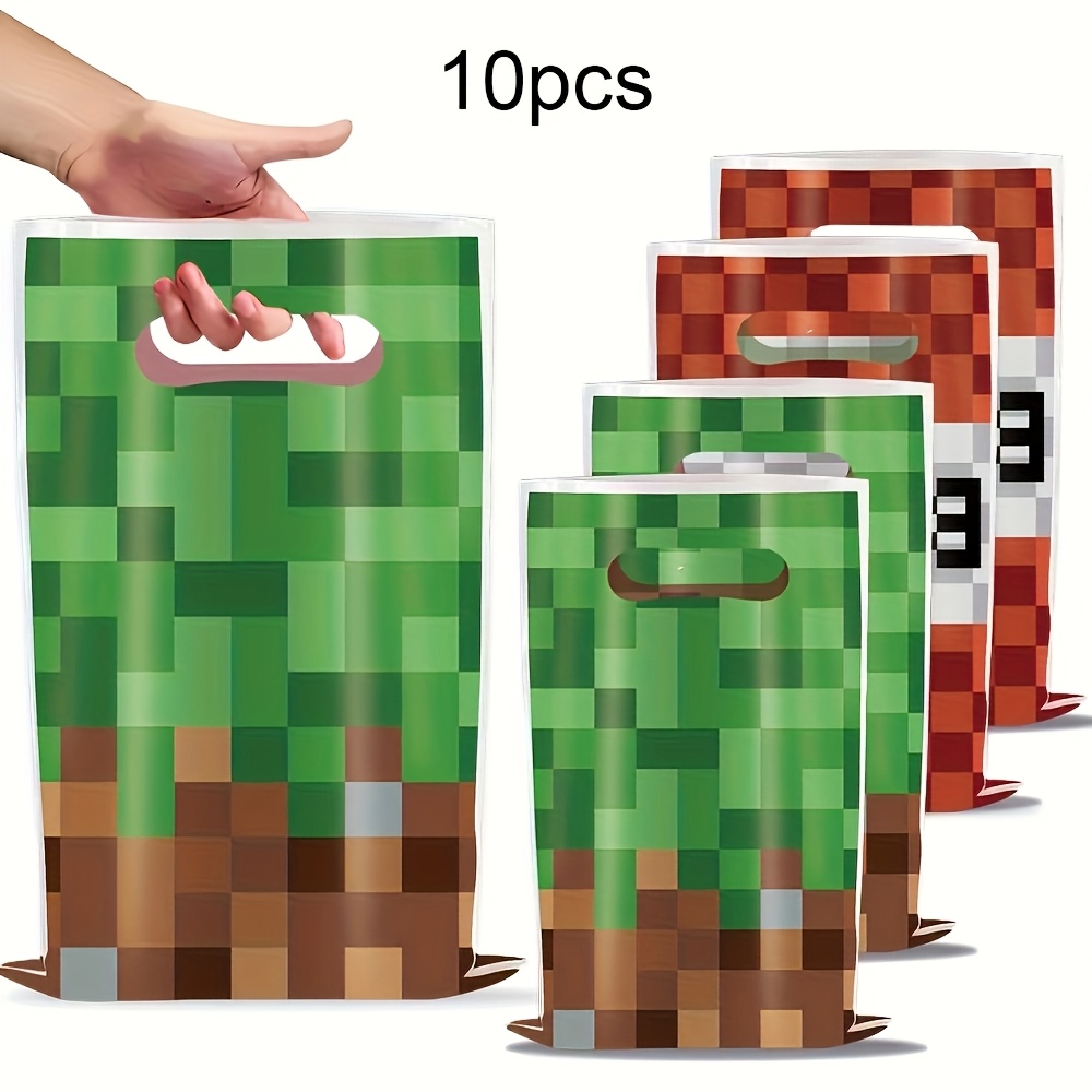 TEMU 10/30/50 Stück doppelseitige Pixel-Quadrat-Handgeschenktüten, 16,5 x 25 cm Party-Süßigkeitenbeutel, dekorative Artikel für Geburtstagsfeiern,
