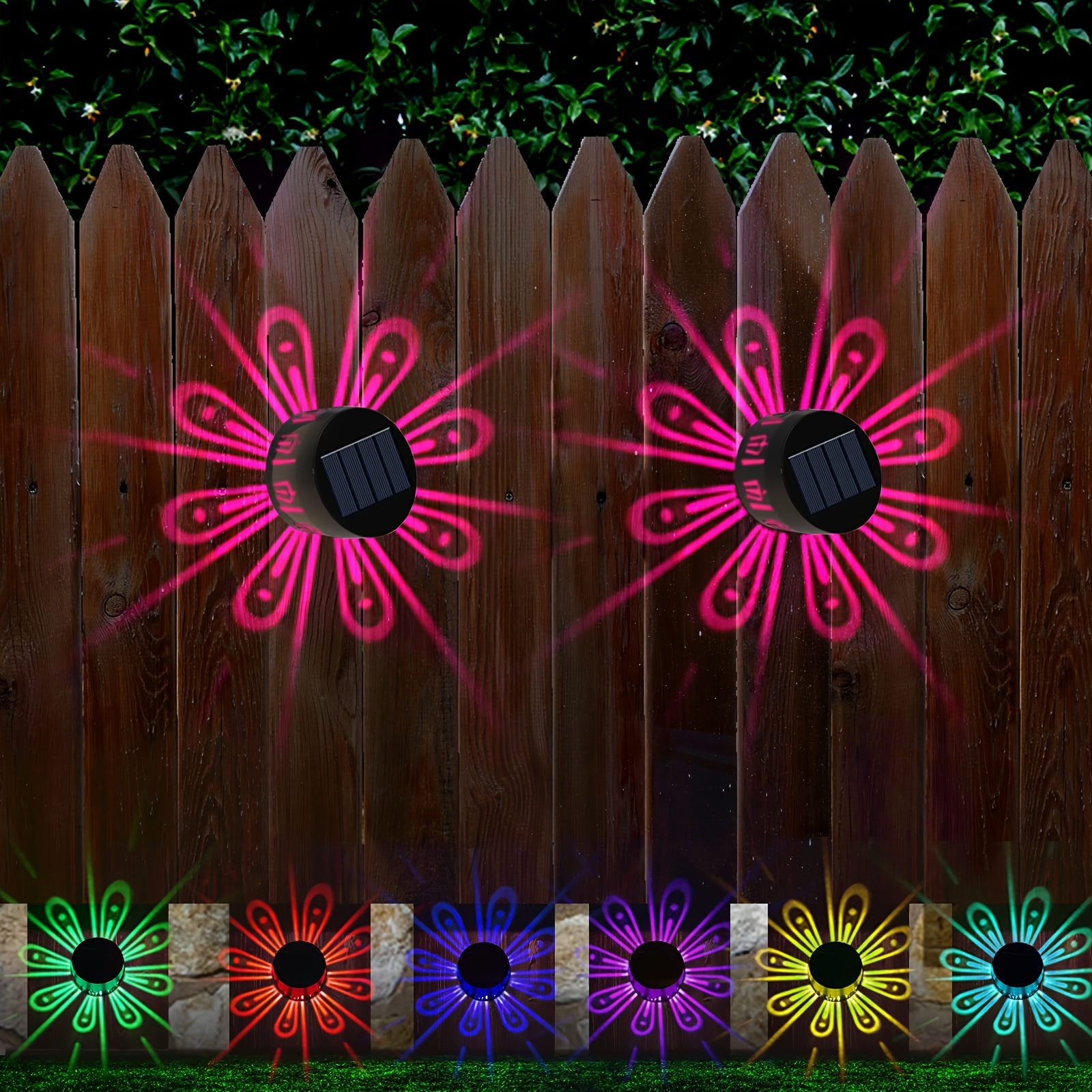 

Solar Fence Lights, 2 Packs Rgb Solar Fence Deck Light Decorative Lamp Outdoor Led For Fence, Deck, Patio, Stairs, Yard, Pathway