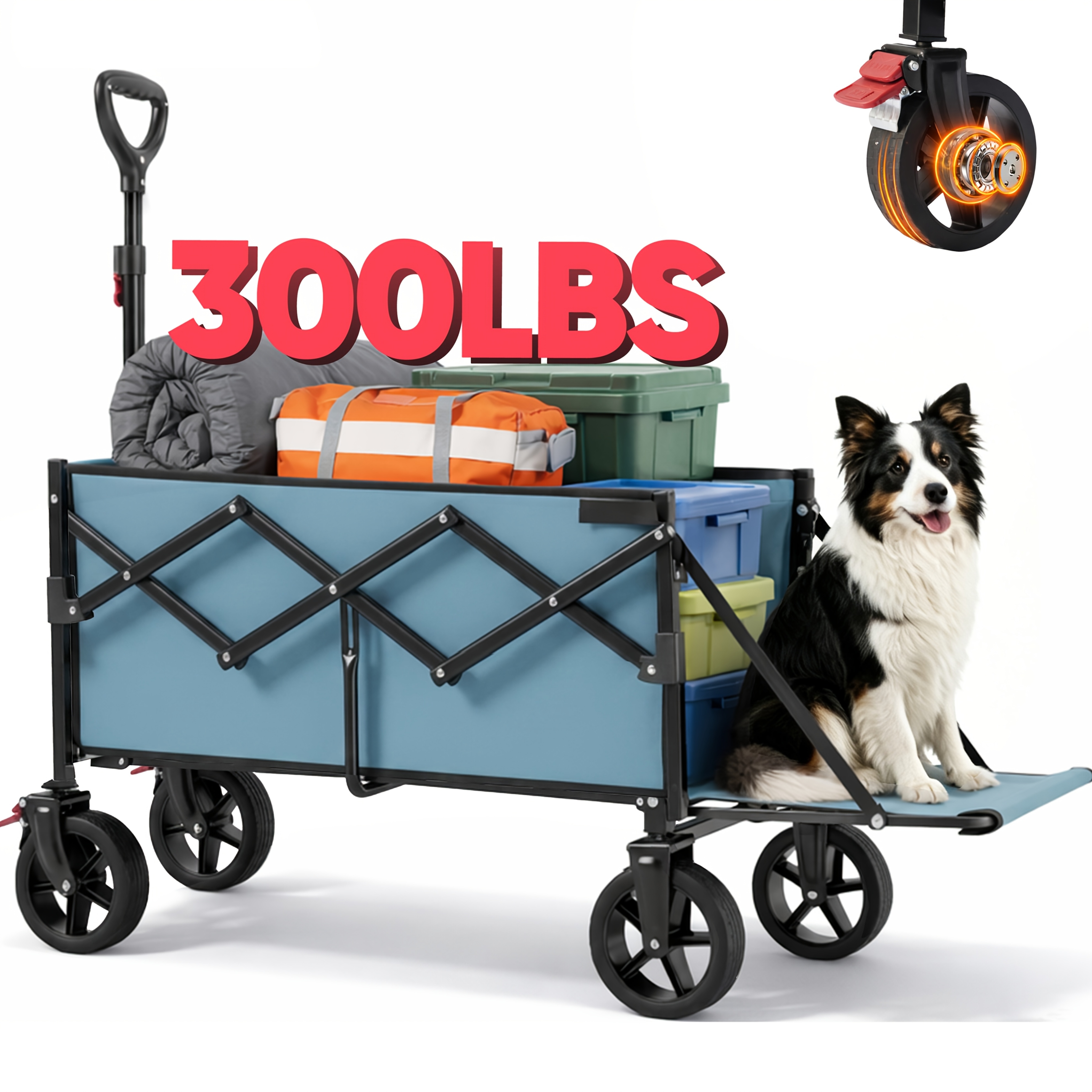 TEMU Collapsible Wagon With 130l Capacity And 330 Lbs Load Capacity, Extended Tailgate, Wheels With Brakes, Perfect For Shopping, Gardening, Sports,