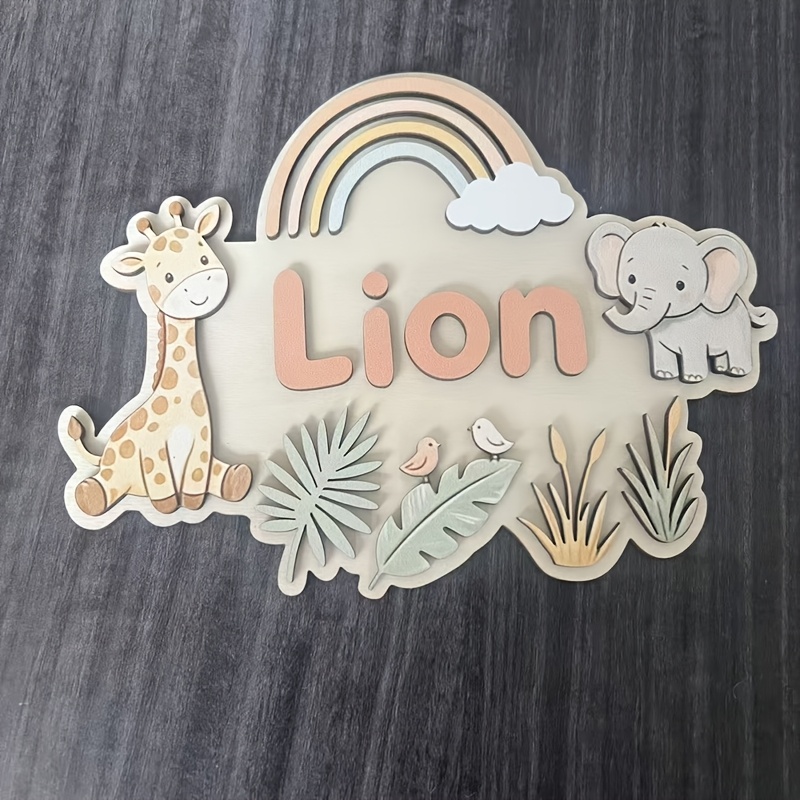 TEMU 1pc 1pcs Custom Name Plate & Decor - Bohemian Sign With Name/text, Elephant & Giraffe Wall Art Suitable For Party Favors, Room Decoration,