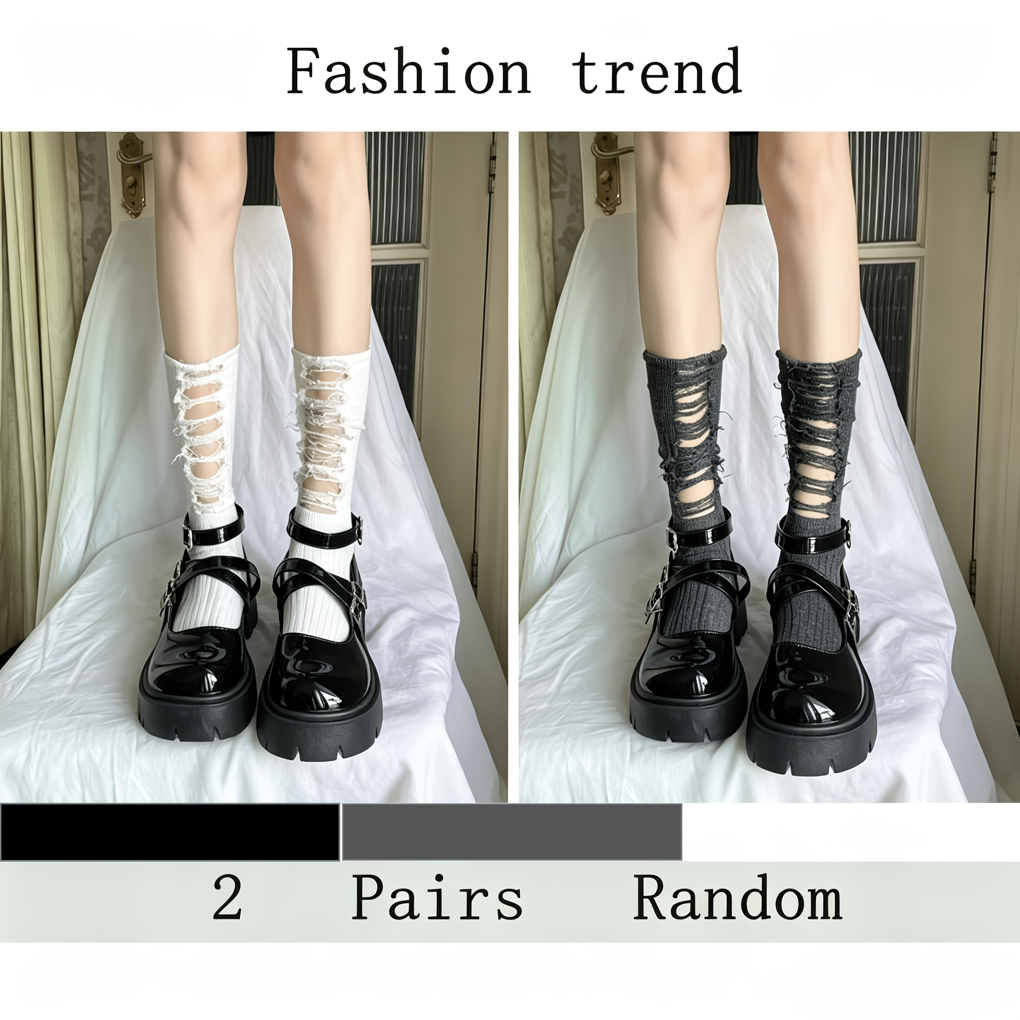 Random Distressed Individual Ankle Socks Trendy Black White Gray 3- Cut Minimalist Fashion Short Socks Women's Mid-calf Socks