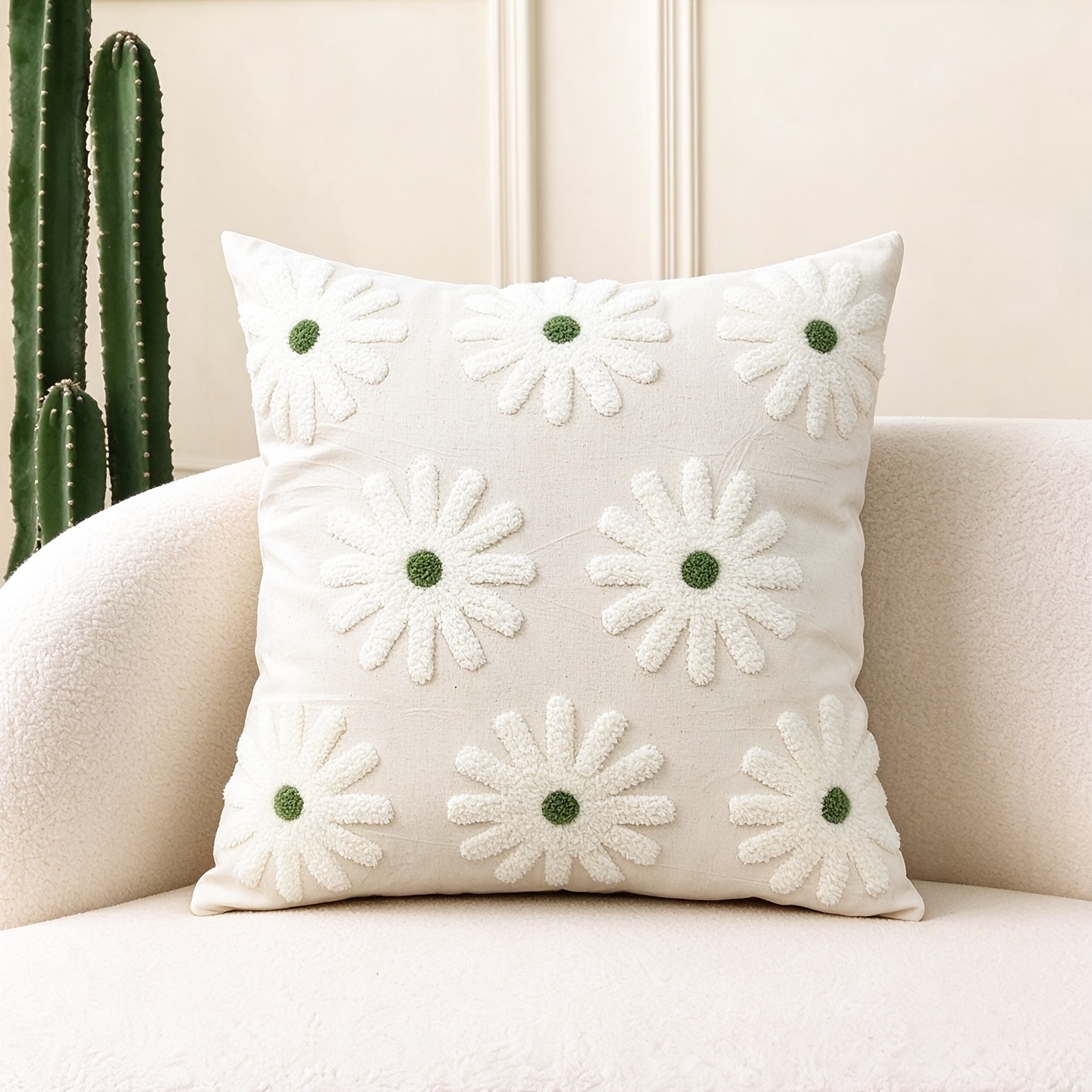 Image of 1pc Floral Embroidered Cushion Cover Without Filler, Stretchy Throw Pillow Case For Household