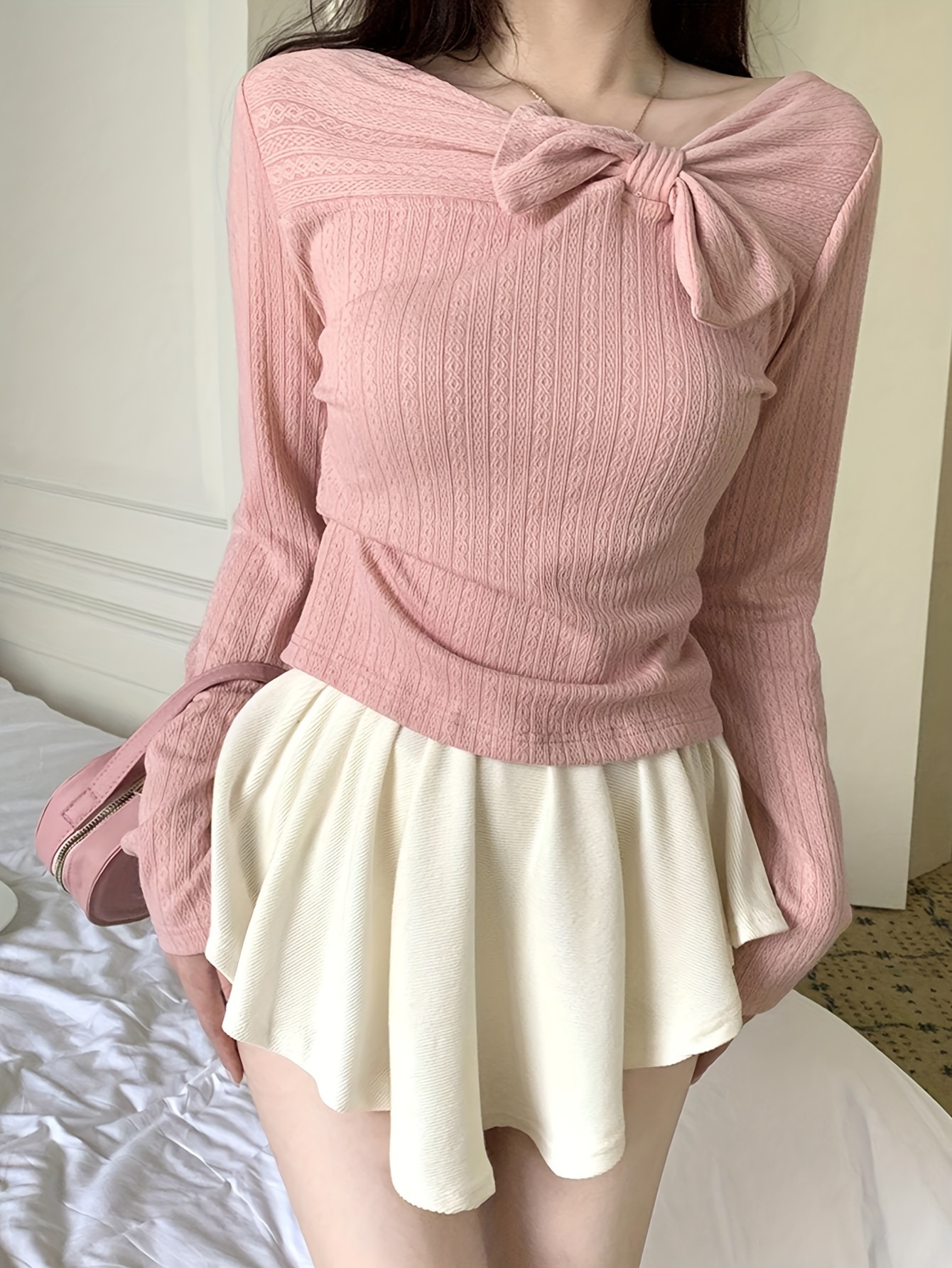 womens korean style cute sexy shoulder long sleeve t shirt Temu