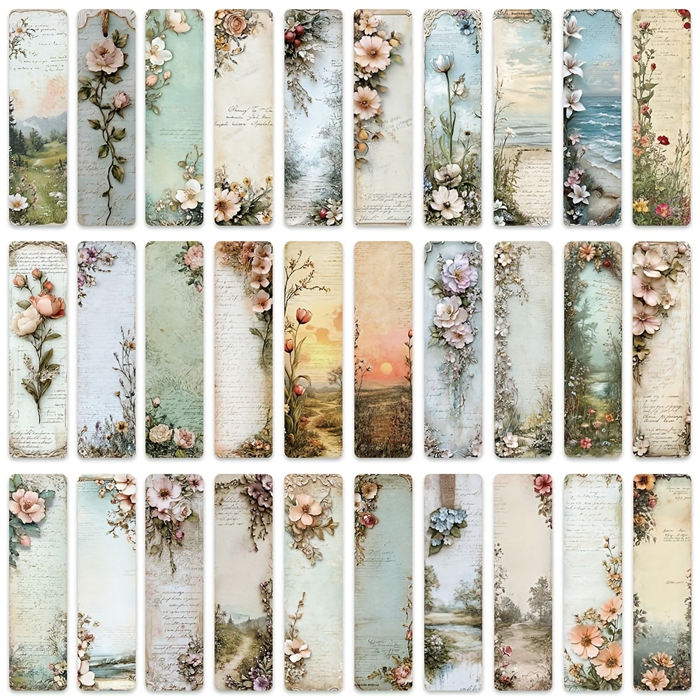 30 Marcadores de Libros de Papel con Paisajes Florales Estéticos Vintage, Adecuados para Estudiantes y Lectores,…: retailer-supplied image