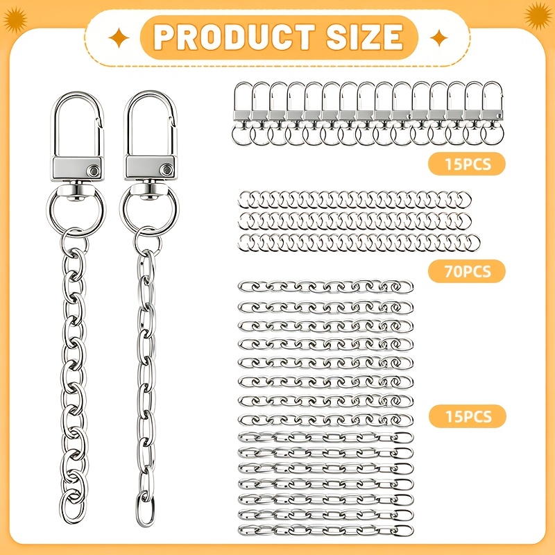 TEMU 100pcs Women's Key Ring, Keychain Key Fob Making Kit, Keychain Clips With Keychain Extension Chains, Clasps, Swivel Clasps, Hooks For Diy Bags,