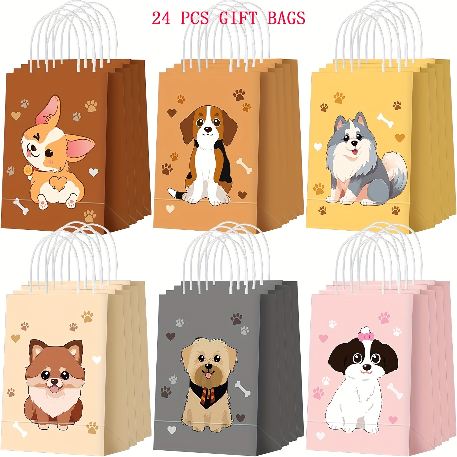 Image of 24pcs Puppy Cat Party Bags With Handles Party Favor Bags Gift Bags For Dog Paper Bags Cat Birthday Party Supplies For Pet Adoption