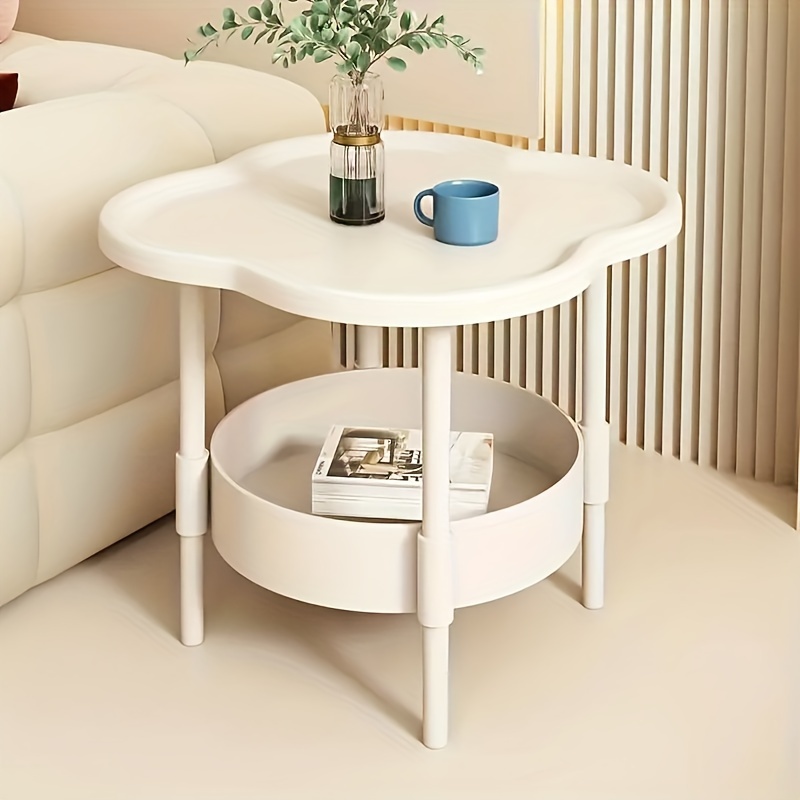 

Modern Cream-style Side Table - Multifunctional Coffee Table With Storage Shelf, Portable Sofa Accent For Living Room