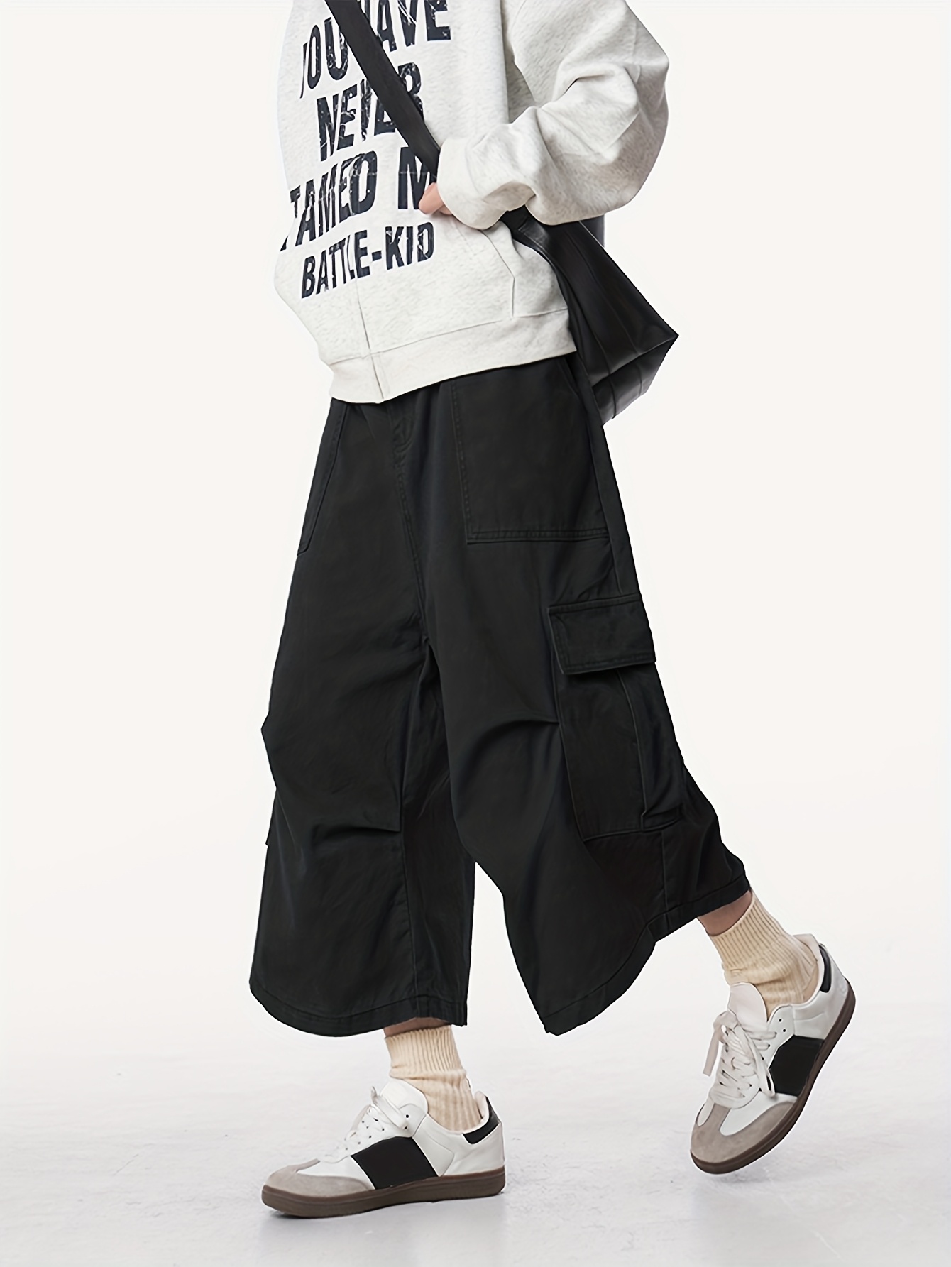 Wide Leg Men's Cropped Cargo Pants Wide Leg Cropped Pants