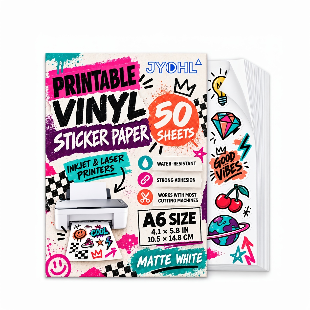 TEMU 50 Sheets A6 Smooth Matte Label Paper, 4.1 × 5.8in (10.5 × 14.8cm) White Self-stick Printable Vinyl Sheets Compatible With Inkjet & Laser