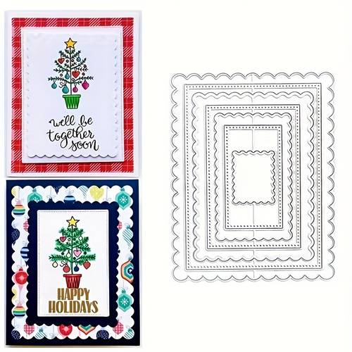 imagen del artículo 7 piezas/set de troqueles metálicos decorativos con diseño de festoneado rectangular para scrapbooking, tarjetas y álbumes diy - manualidades y adornos
