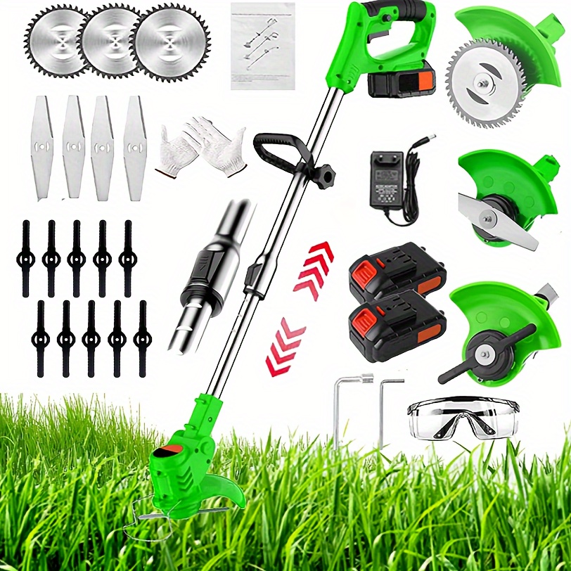 

Electric Weeder Cordless Trimmer Brush Trimmer Thornless Lightweight Battery Powered Weeder With 3 Blades 2 Batteries 1 Charger For Lawn Yard Garden (green/black)