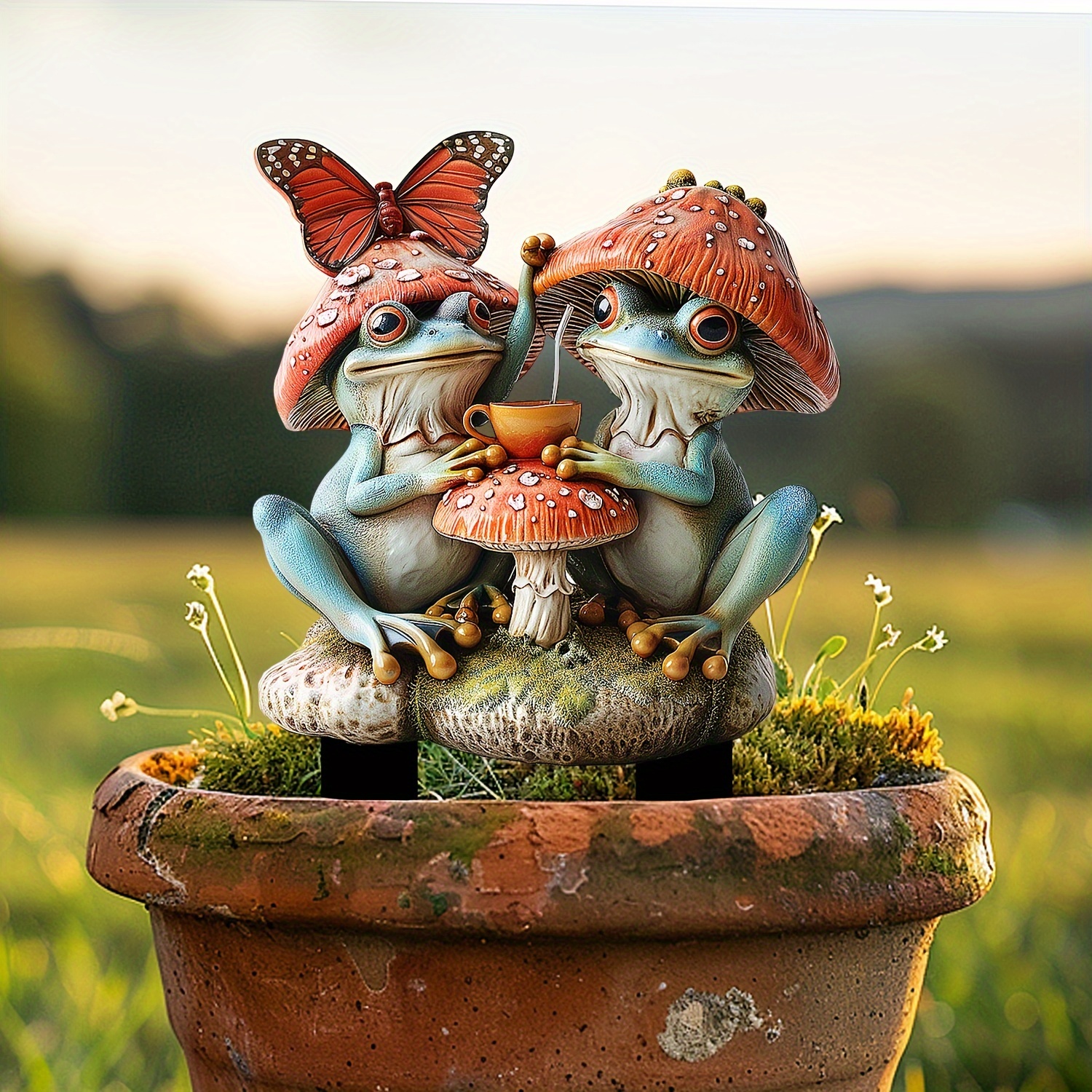 

Boho-chic Frog & Mushroom Acrylic Garden Stake, 11.8"x7.5" - Versatile Outdoor Decor For Flower Pots And Landscaping Frog Garden Decor Plant Decorations For Pots