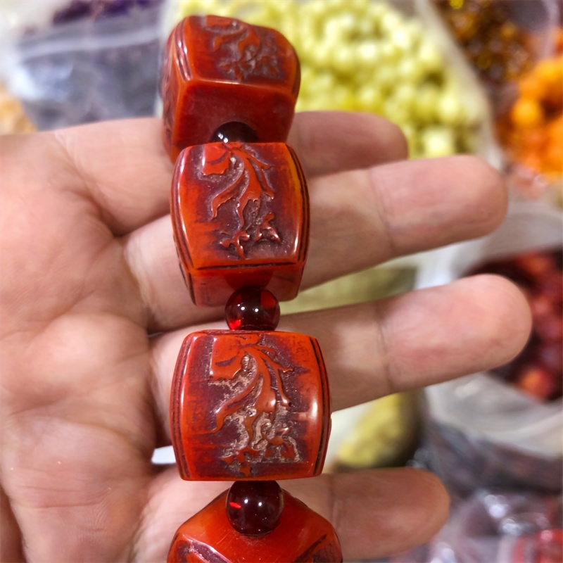 Luxurious Unisex Imitation Amber & Beech Wood Bracelet, Bohemian Style