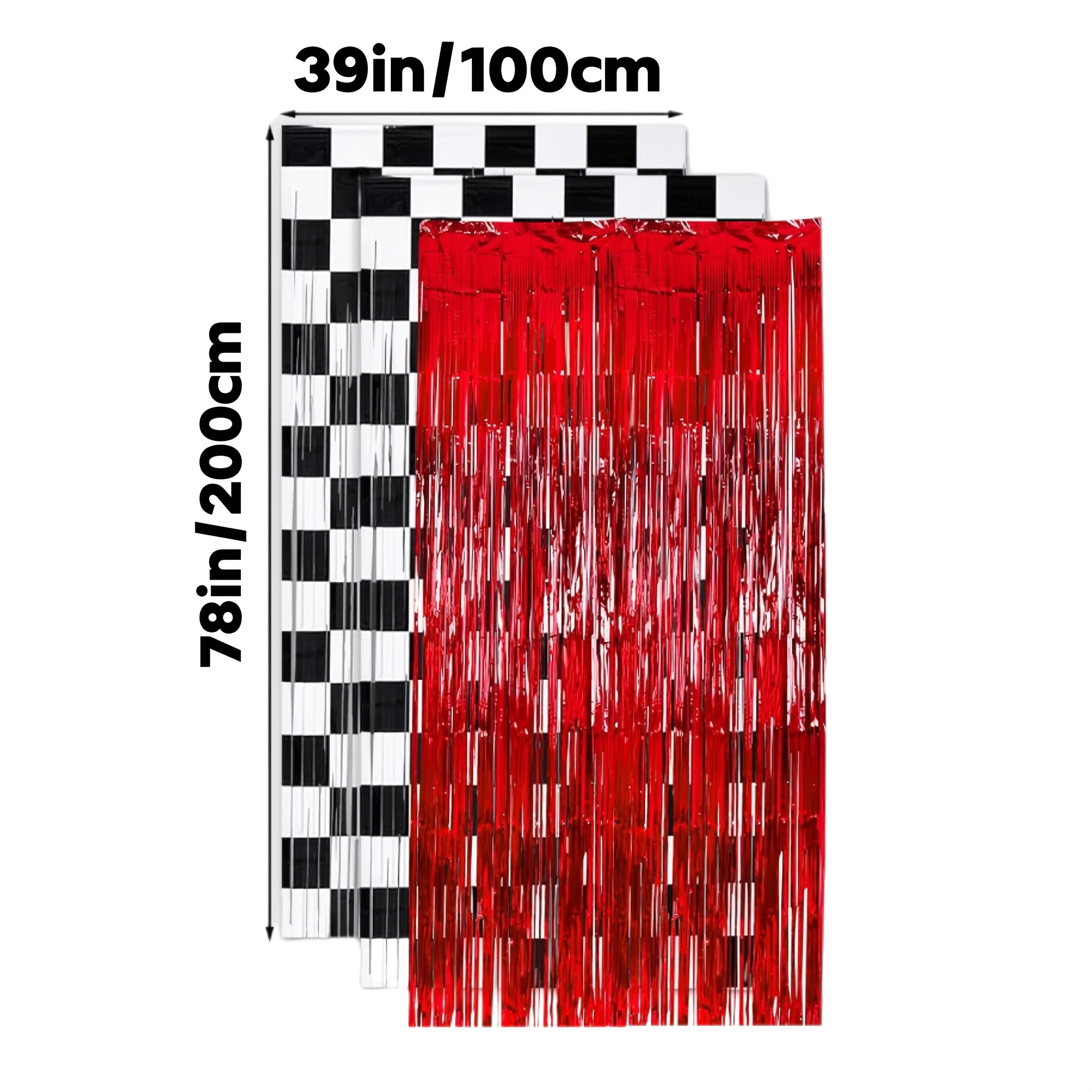 3pcs Pcs Racing Car Streamers - Checkered Flag Fringe With Racing Car Shapes, Plastic Foil Tinsel Decor Suitable For Parties, Graduation, Events - For 1 Happy Party Backdrop Decorations
