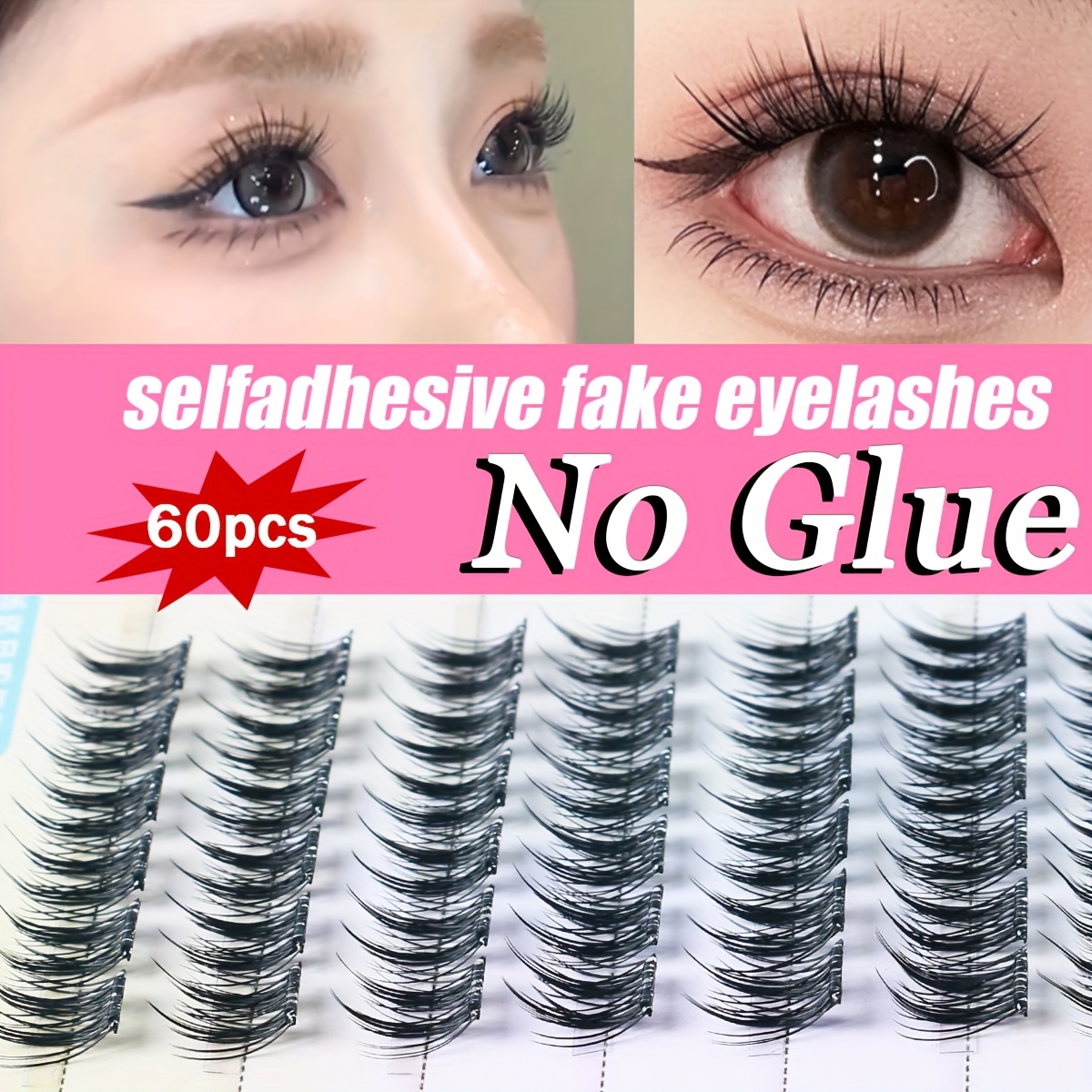 

10 Of Glue-free Compact Style False Eyelashes, Synthetic Fiber Self-adhesive False Eyelashes, Suitable For Beginners, C , Diyable, Easy To Apply