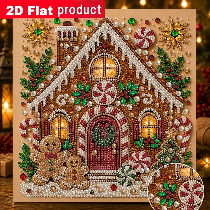 TEMU New Colored Diamond Painting Kit, Cozy Gingerbread House Diamond Painting, Christmas Candy Decorations And Sparkling Diamonds Embellishing