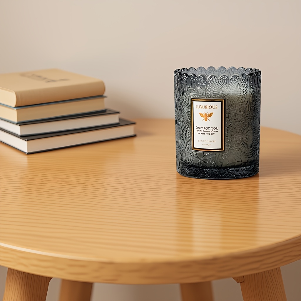 1pc 7oz Soy Wax Scented Candle Romantic Atmosphere Creative Ornament Lace Edge Relief Glass , Suitable For Home Decoration, Yoga, Meditation, Dating, Christmas, Holiday Gift