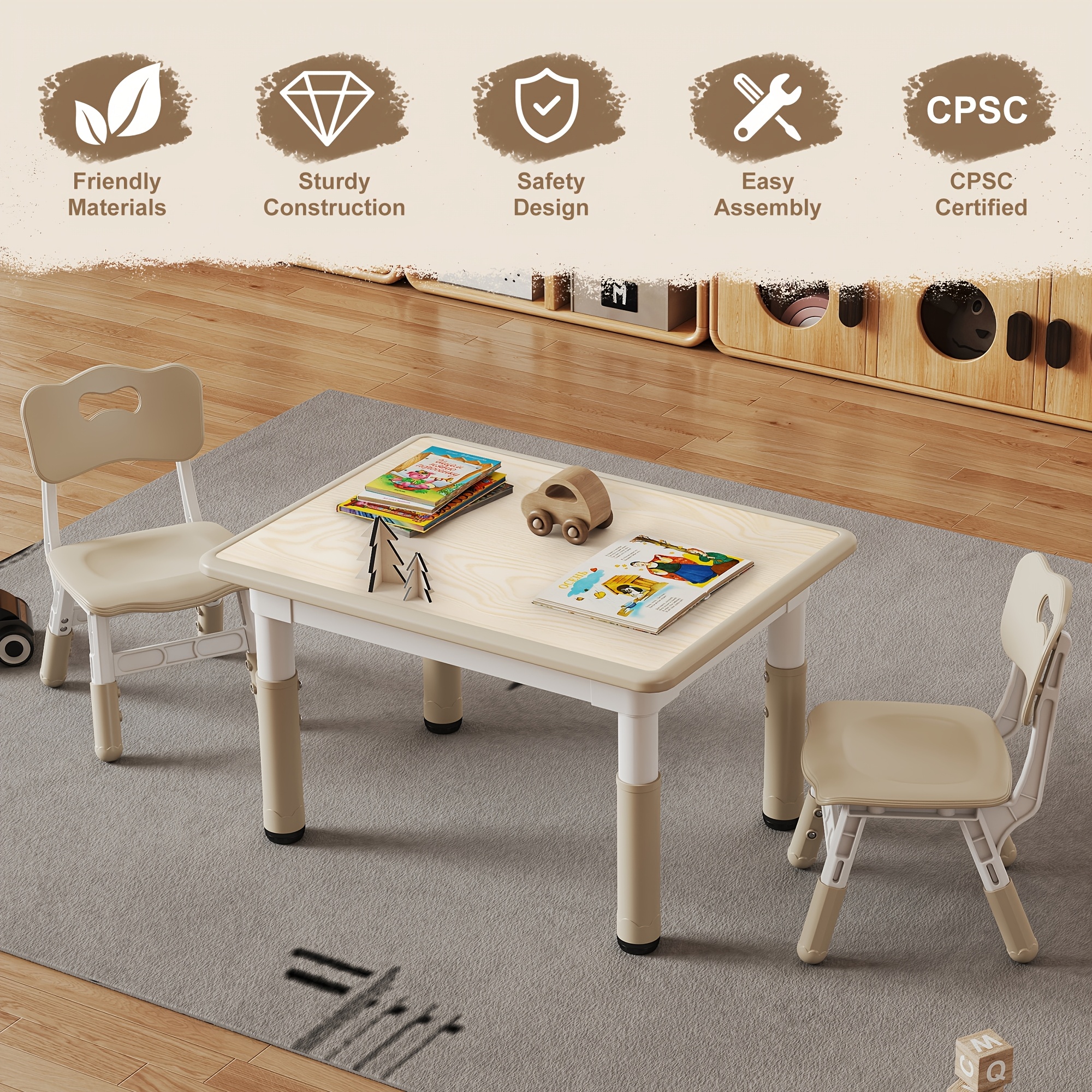 Adjustable Table And 4 Chairs, 23.6