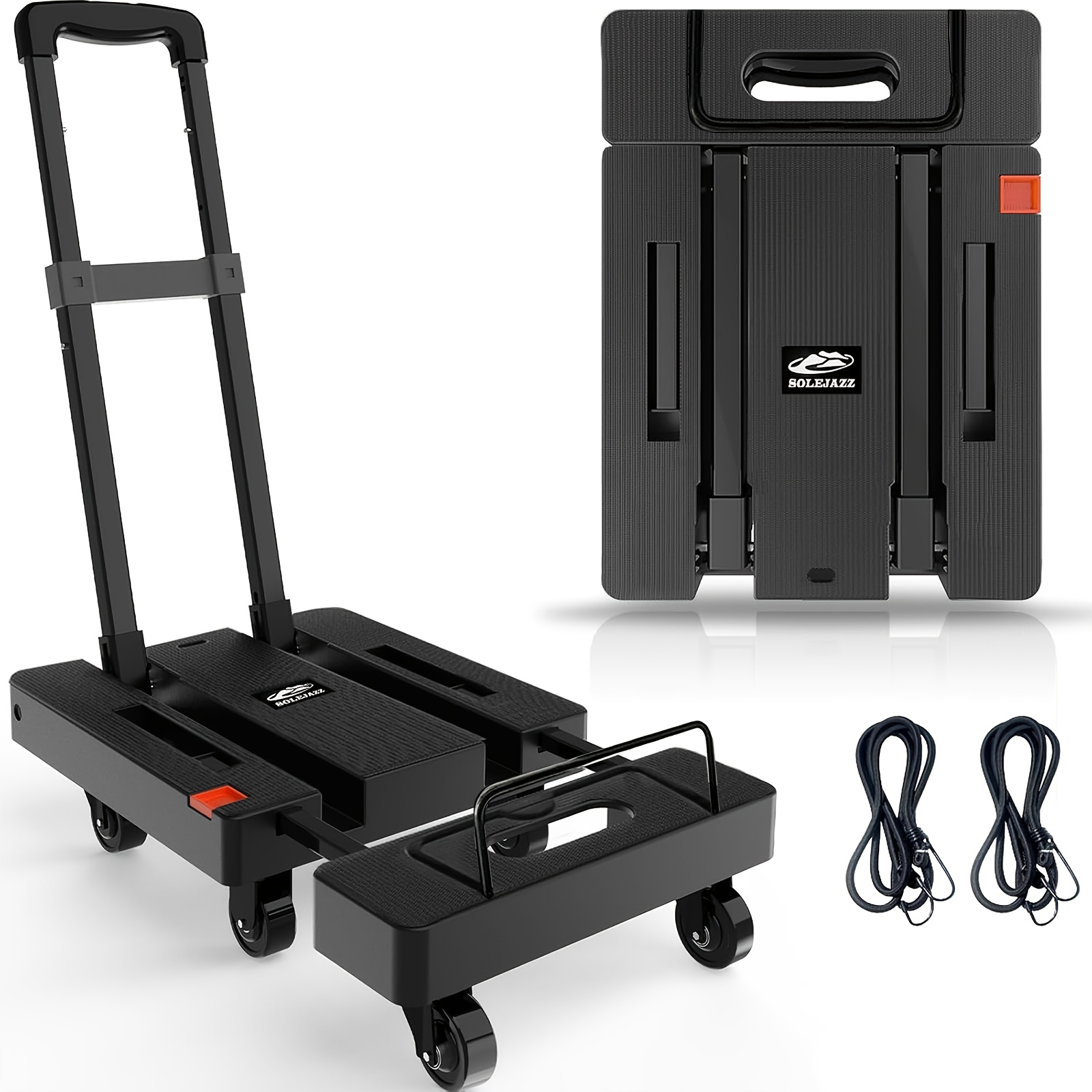 Heavy Duty Folding Hand Truck With Baffle Design - , 6-wheel Non-slip, 550lbs Load Capacity, 2 Elastic Ropes & Ergonomic Handlebar Portable Luggage Cart For Home & Warehouse Shopping, Black