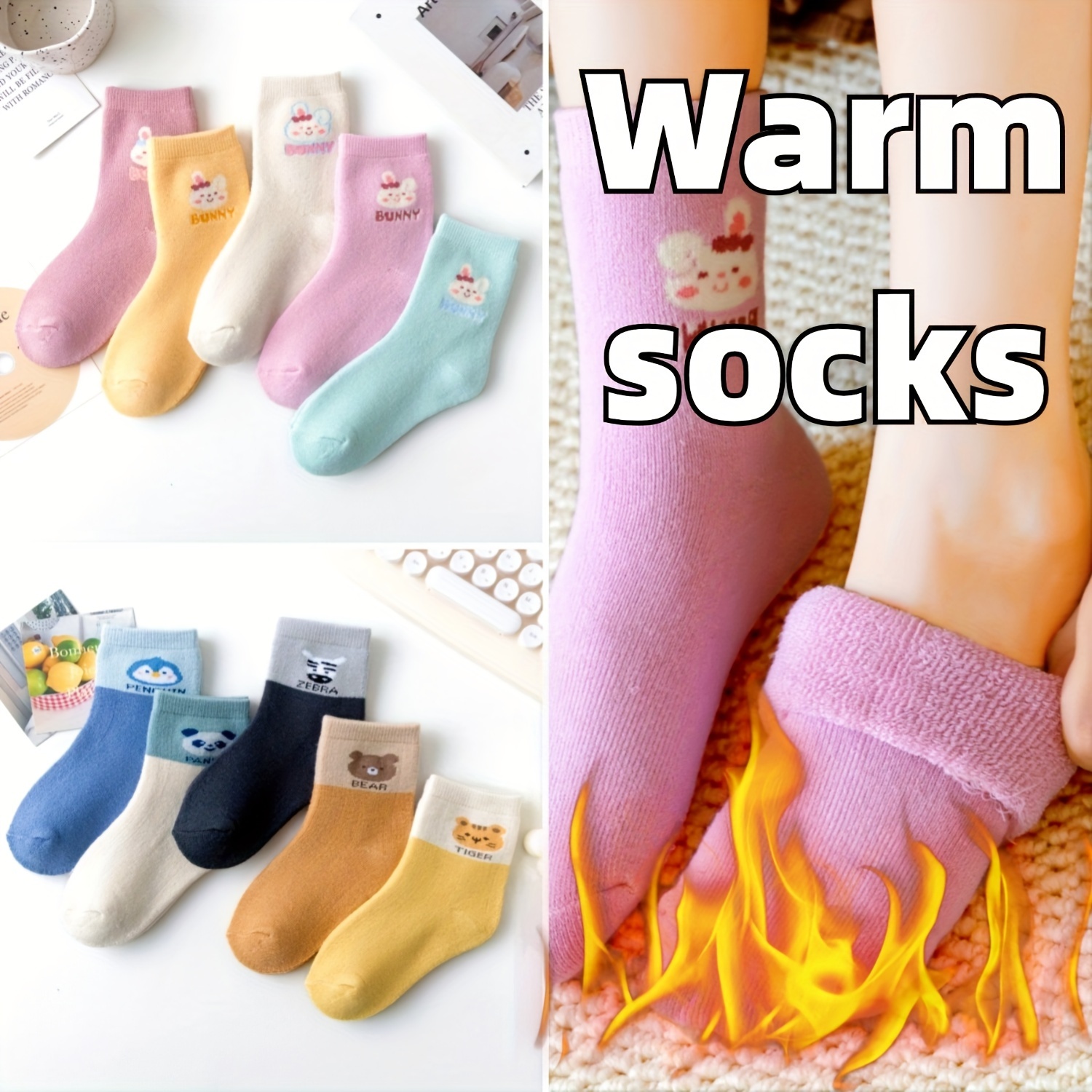 

' Winter Socks - 5/10pcs Cute Animal Cartoon Designs, For Cold Protection, High Stretch , , Ideal Holiday Gift