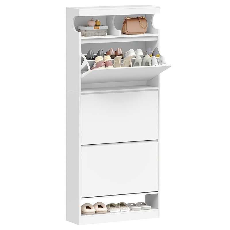 TEMU Armoire à chaussures, Étagère à chaussures en bois, Armoire de rangement, Étagères ouvertes, Étagères réglables, 21 paires, pour entrée, 60 x 24