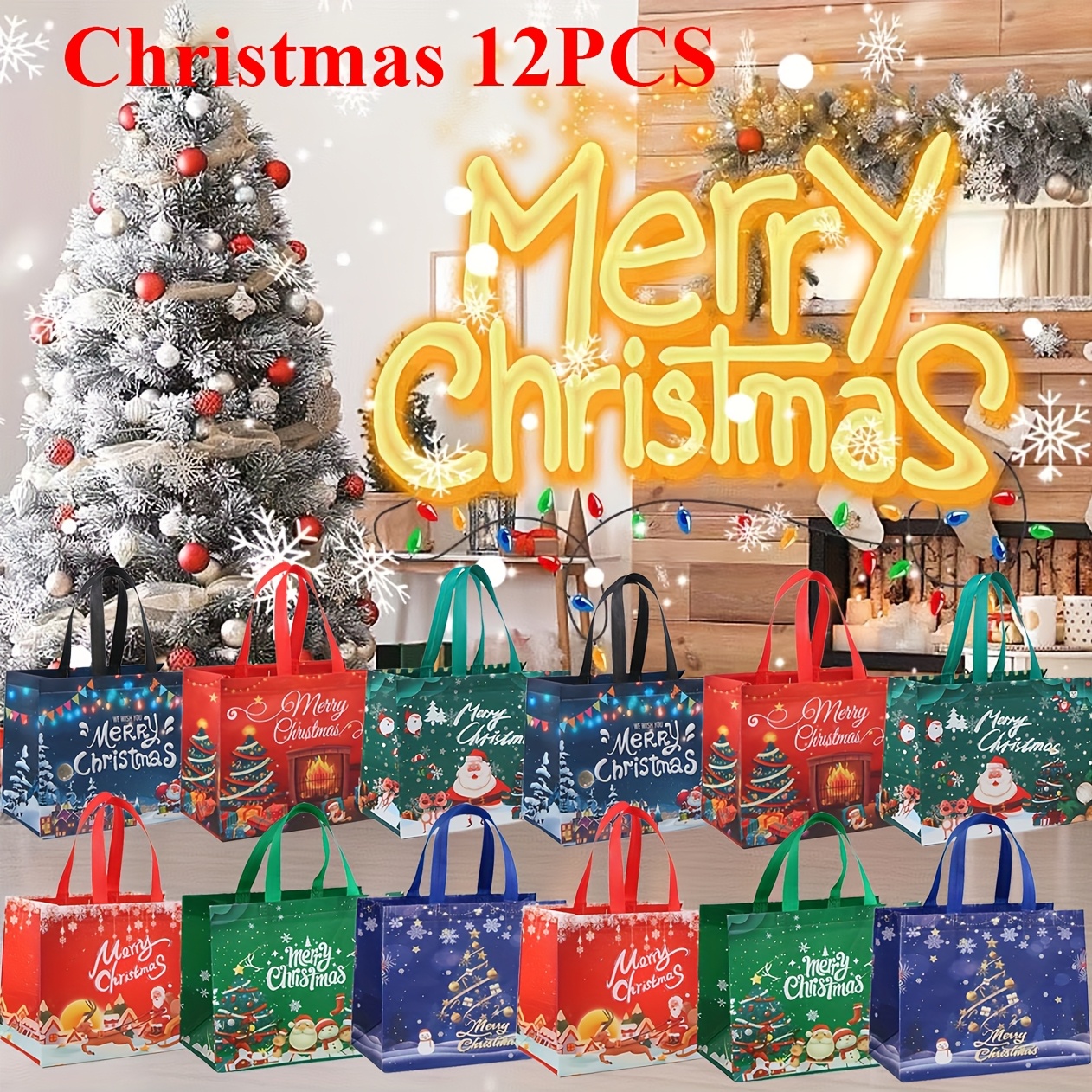 6/18pcs Large Christmas Tote Bags with Handles, Reusable Non-Woven Gift  Packaging Bags for New Year'S Grocery Shopping Supplies, Women'