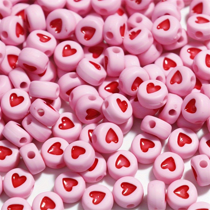 

100/200/500pcs Pink Round Red Love Beads Acrylic Beads Love Letter Beads Jewelry Production Diy Necklace Bangle Birthday Gift Jewelry (4*7mm)