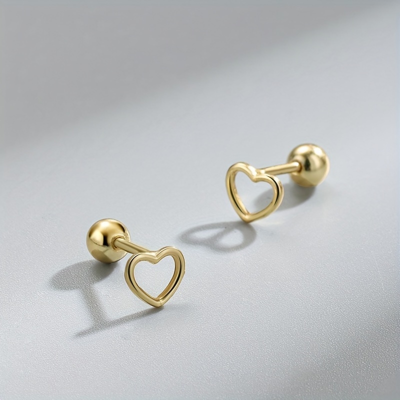 TEMU Clous d'oreilles cœur à vis, argent 925, design minimaliste, charme cœur , bijoux tendance pour femmes