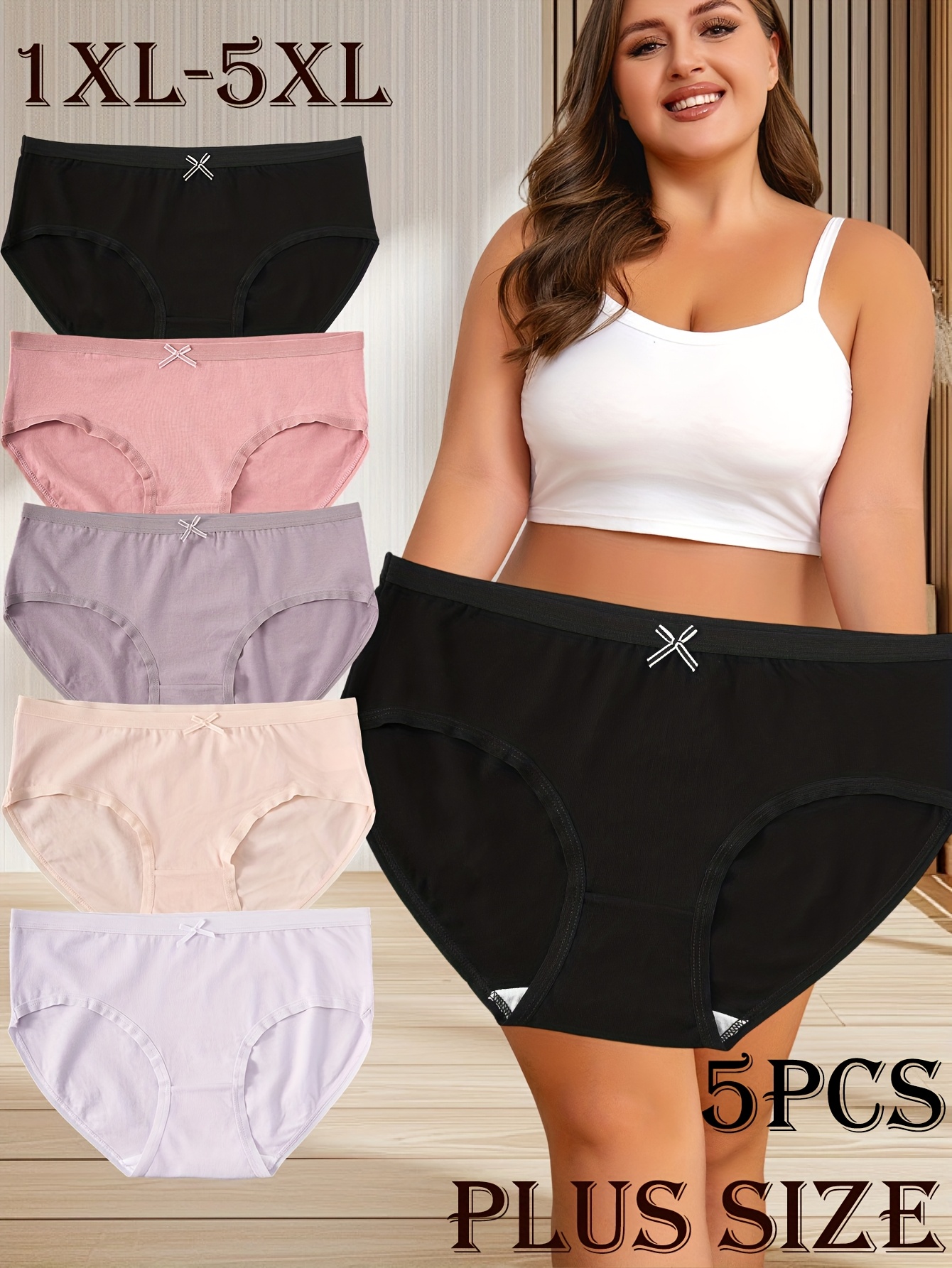 5pcs womens plus size panties dark   cute bow decoration large size       panties elegant soft stretchy fabric comfortable lingerie stylish panties quality construction multipack panties