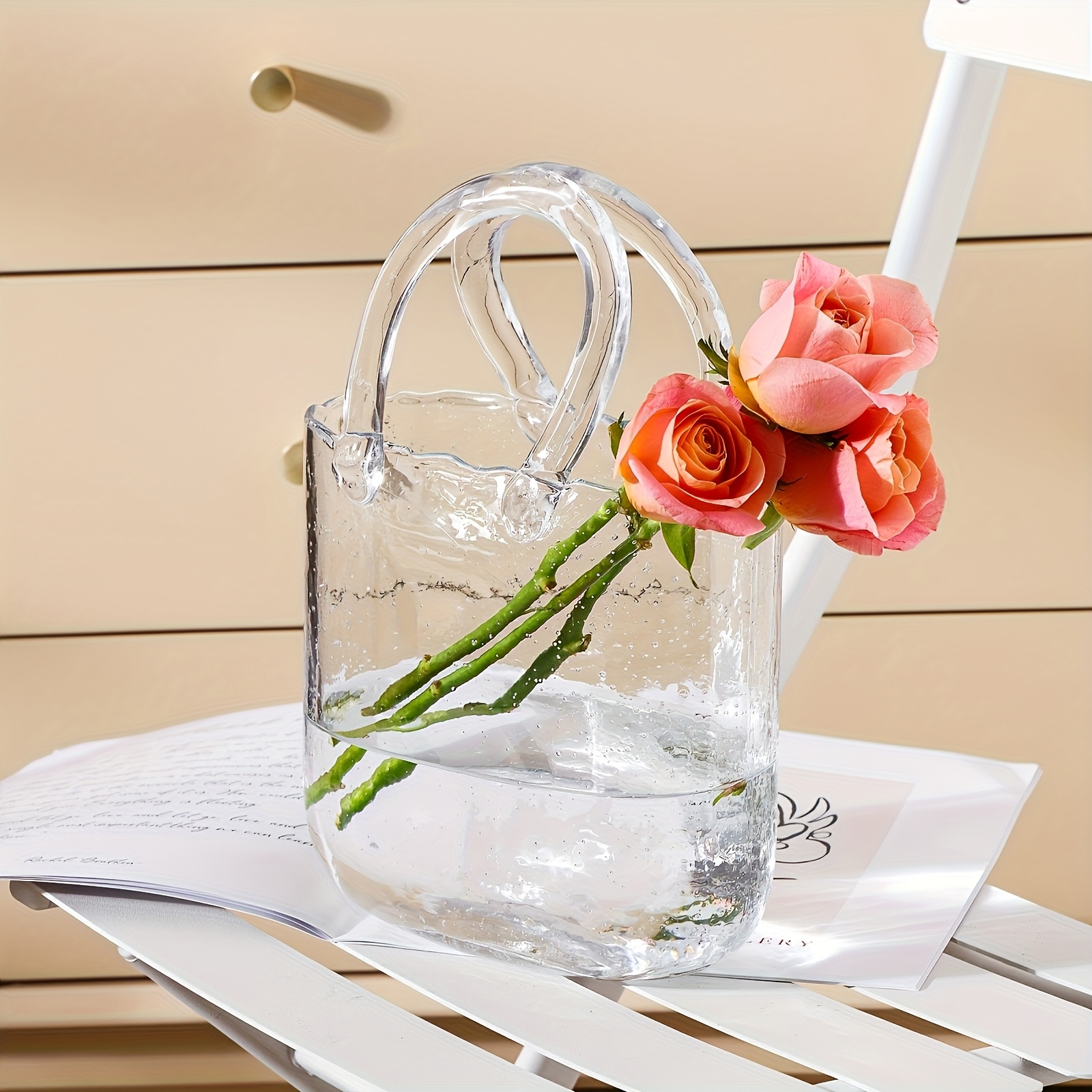 1pc creative handbag handbag glass bottle multi purpose glass fish tank transparent hydroponic box dining table office desktop decoration vase holiday gift for girlfriend and mother non electric Product details 0