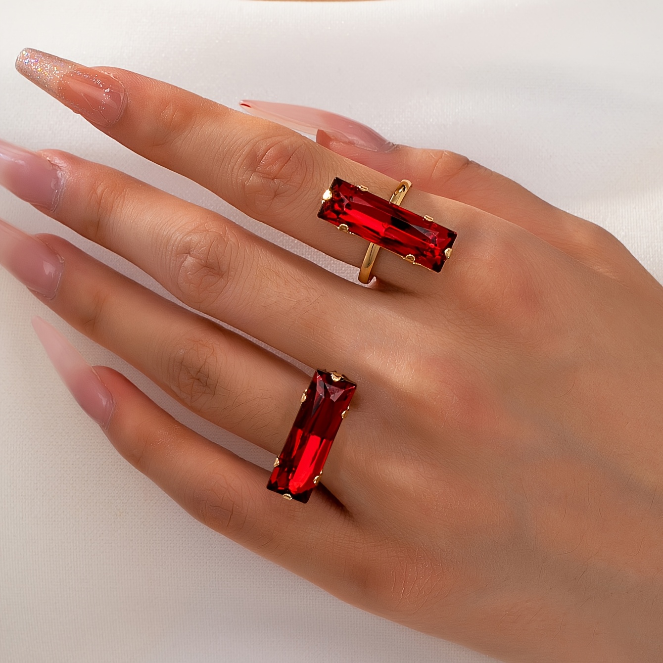 E-shop 2er-Set Western Eingefasster Multicolor Strass Damen Ring mit Öffnung, geeignet als Geschenk für Damen, Party, Musikfestival und