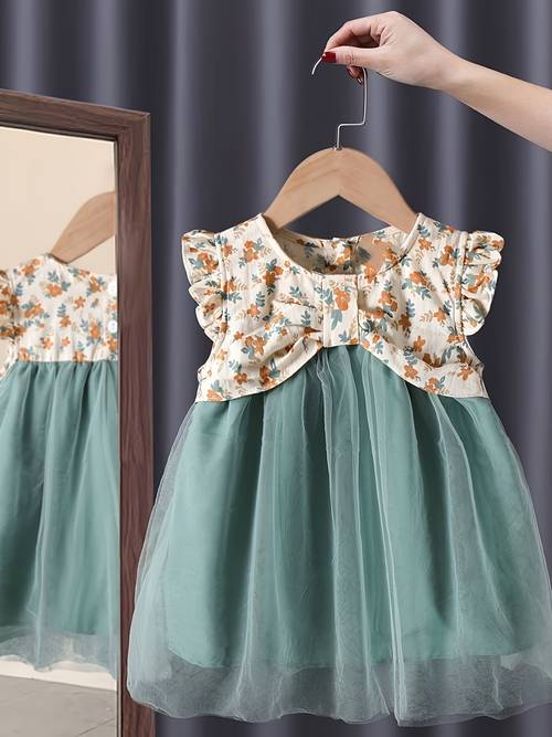 girls dress 2024 new summer girly mesh skirt little girl baby floral princess dress summer 1pc