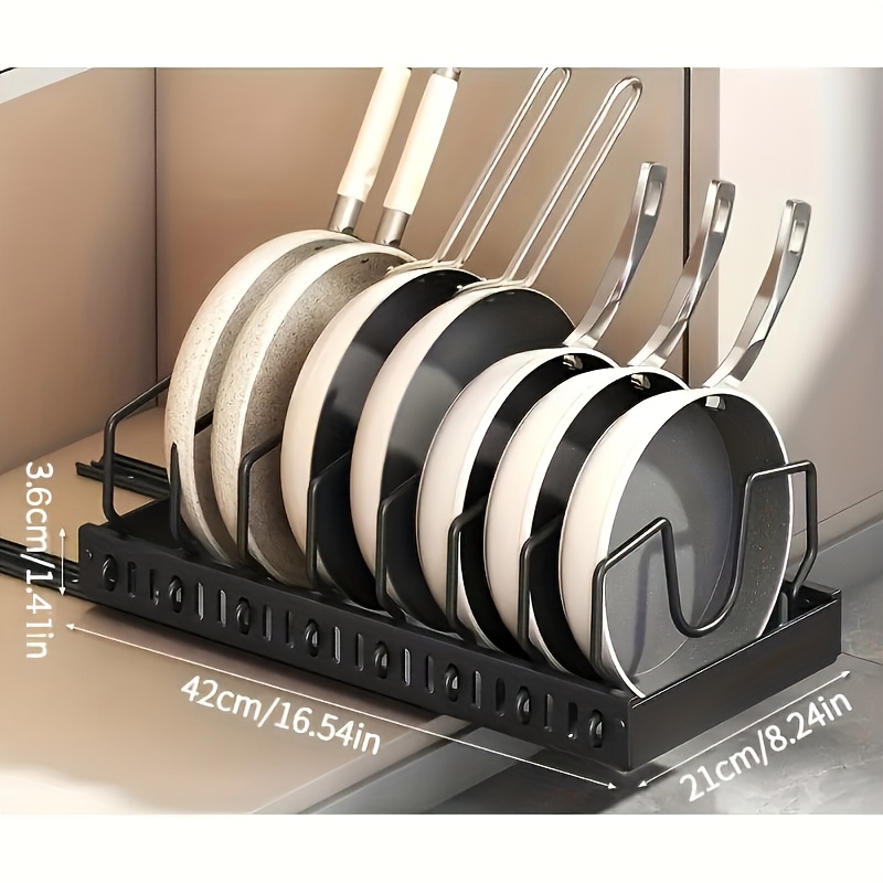 TEMU 1pc Cookware And Pan Organizer, Pull-out Storage Box, Suitable For Placement Under Cabinets, With 8 Adjustable Dividers For Pot Lids, Essential