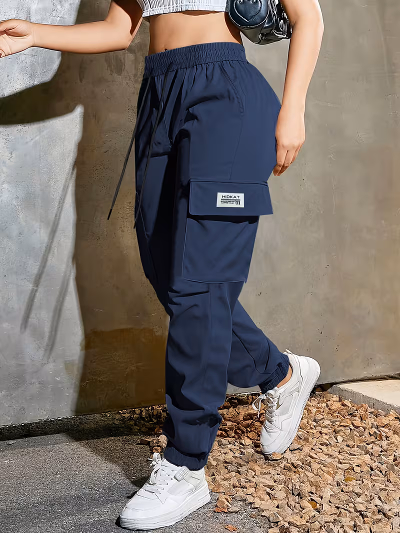 womens fashion casual trendy solid color drawstring waist cargo pants with large pockets suitable for sports streetwear and casual attire Product details 6