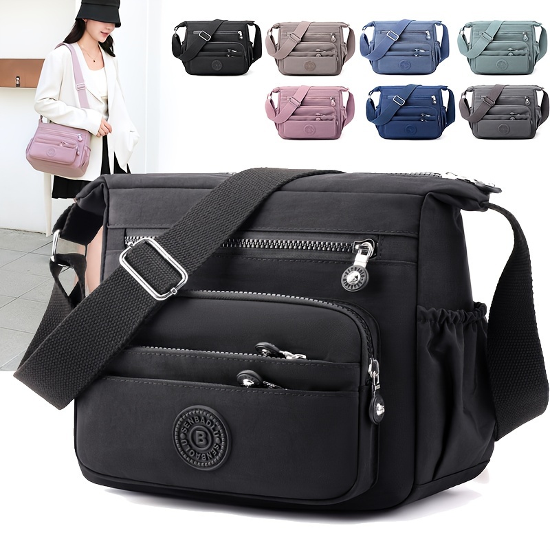 

Chic Black Nylon Crossbody Bag For Women - Spacious Multi-, Adjustable Strap, Travel, Shopping & Work