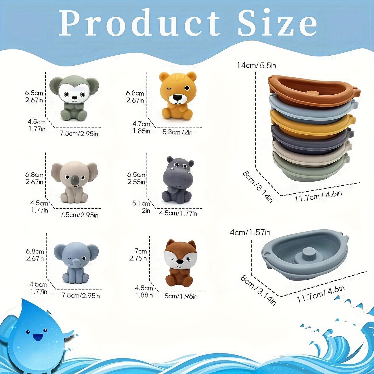 3pcs Kids' Floating Boat Toys Stackable ABS Plastic Animal Designs