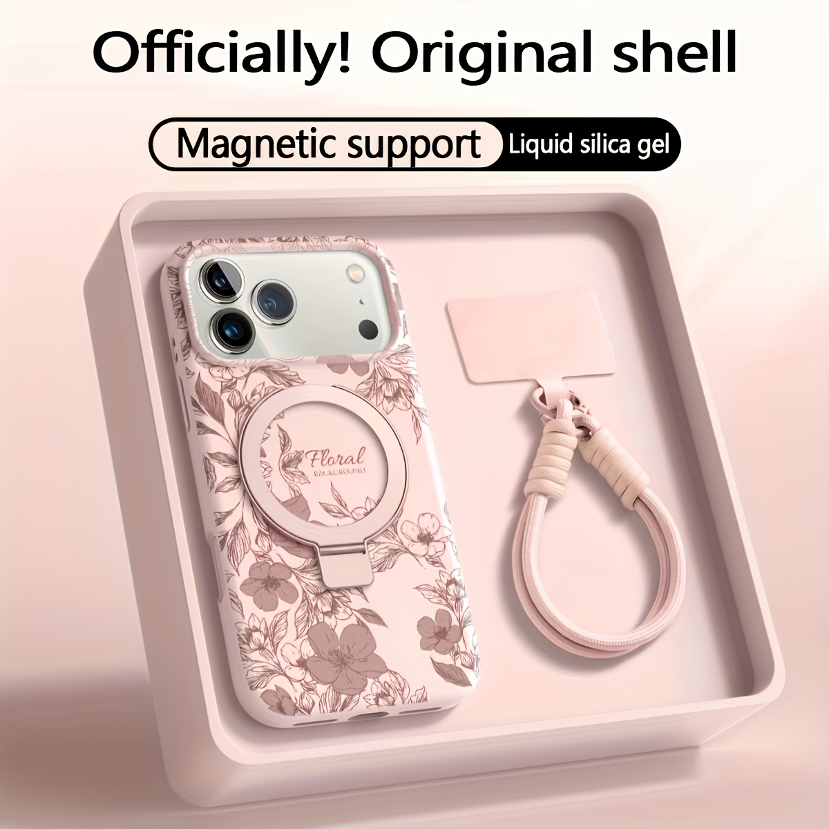 TEMU For Iphone 17 Pro Max Camellia Design Liquid Silicone Magnetic Stand Couple Phone Case, Case For Iphone 16 Pro Max, Men And Women Phone Case For