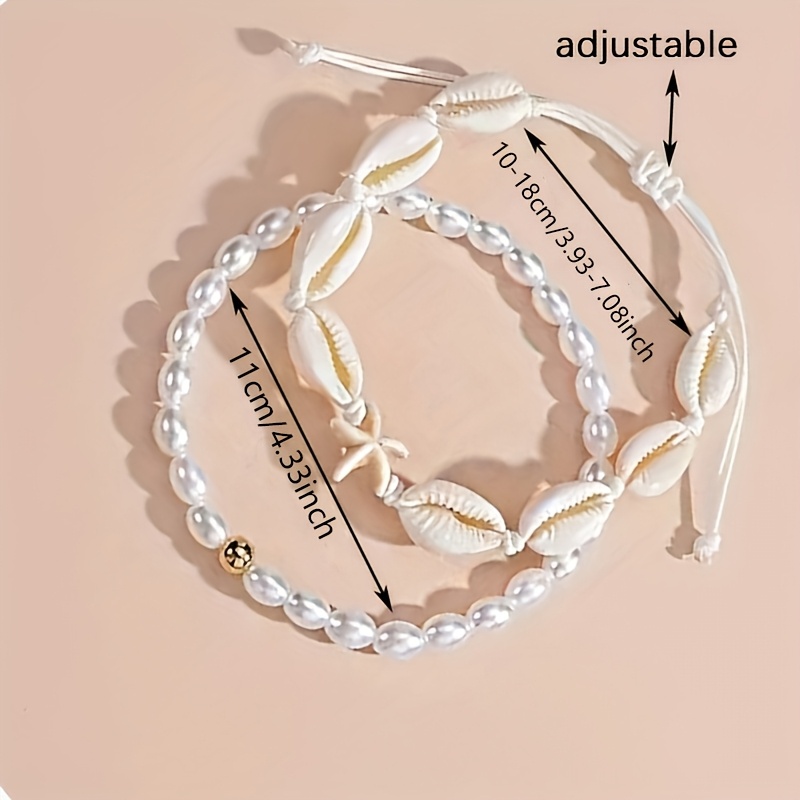 2pcs Bohemian Starfish Shell Foot Chain Set, Vacation Wear