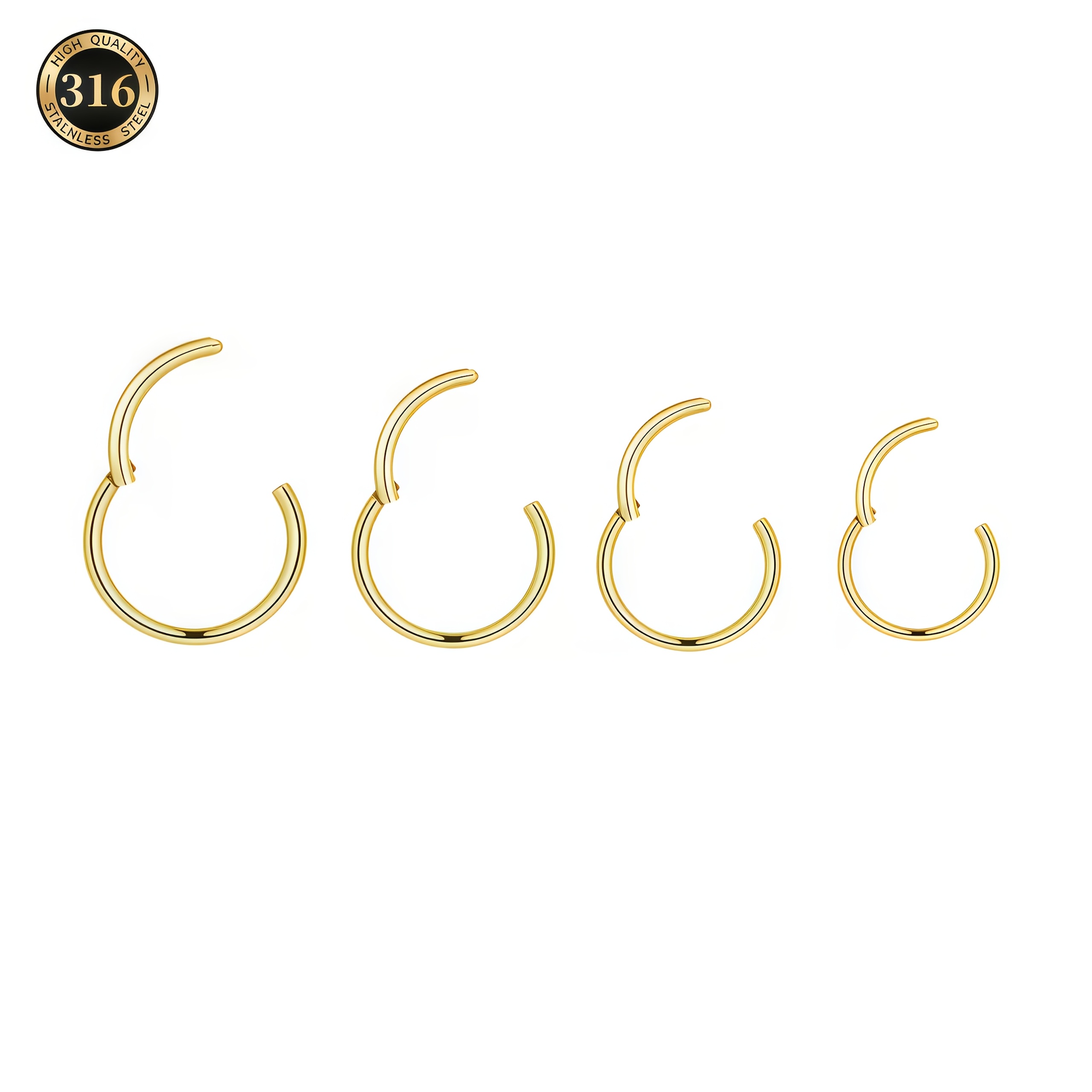 TEMU [4 piezas/juego] 16G Minimalista Estilo Frío 316 Acero Bisagra Clicker Aro de Nariz 18K Chapado en Oro Impermeable Hipoalergénico Calidad